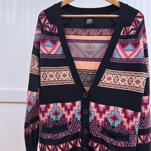 Nollie PacSun Aztec Tribal Print Button Up Cardigan Sweater Women's M Colorful - Picture 1 of 9